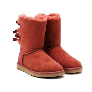 Ugg Australia Bailey Bow Sheepskin Leather Winter Boots Dusty Rose Sz 7 Women